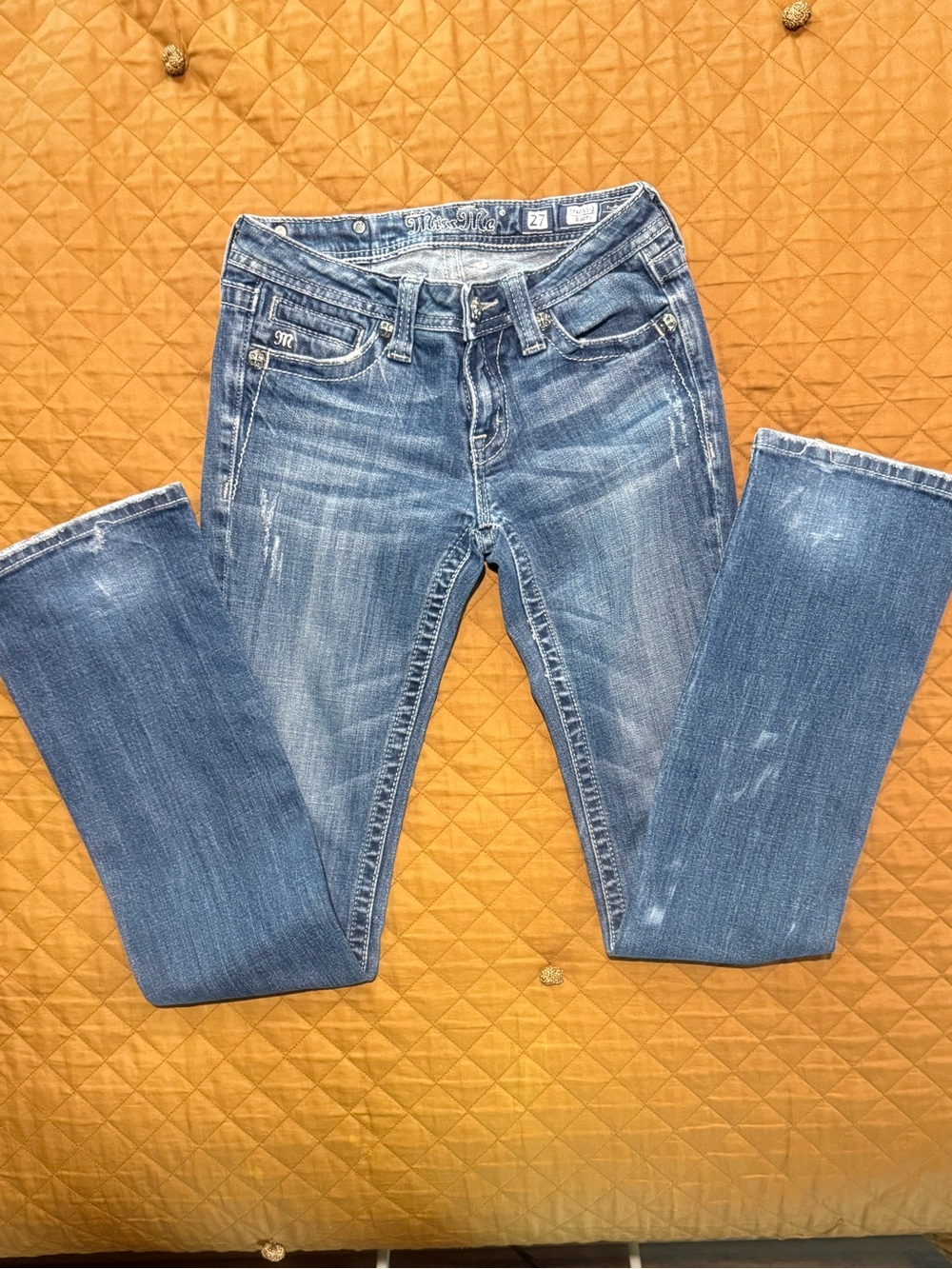 Women’s Miss Me Distressed Boot Cut Blue Jeans